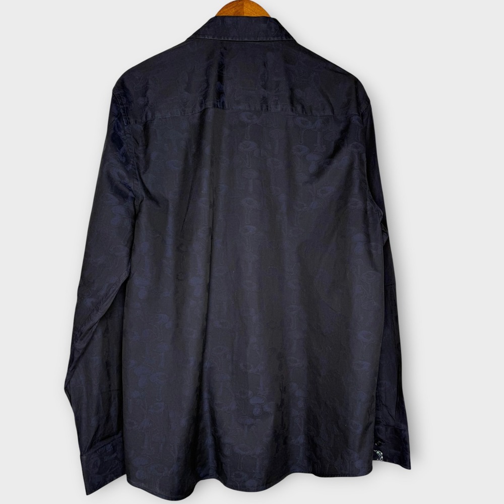 John Lennon Flip Cuff Mushroom Print Blue Button Up Shirt Long Sleeve Cotton XL - Picture 9 of 13